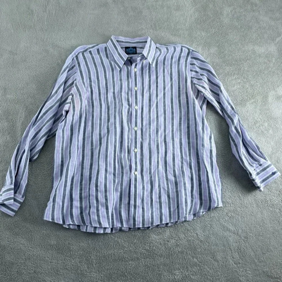 Astor & Black Mens XL Striped Long Sleeve Linen Button-Up Shirt 4950 - Picture 1 of 9